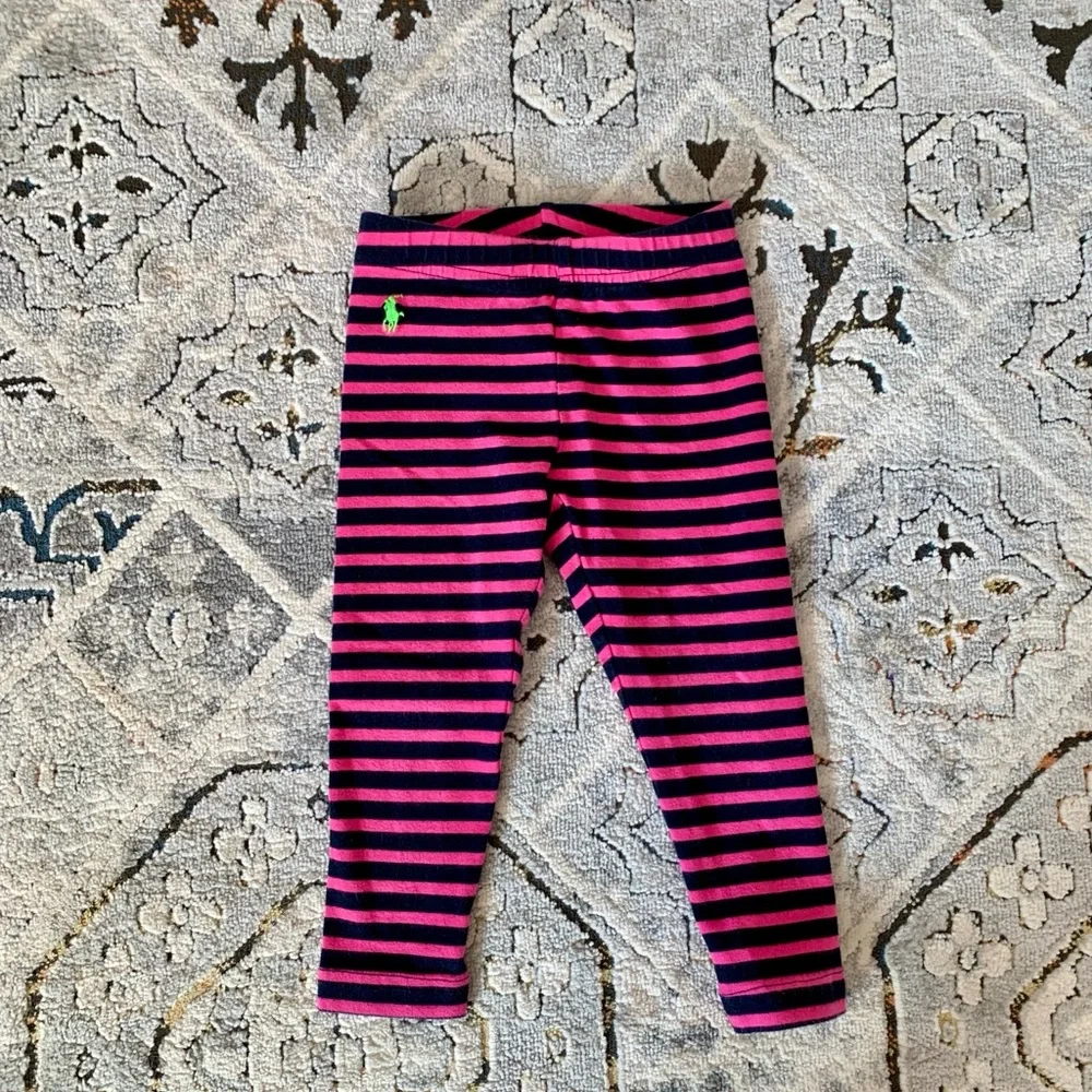 Ralph Lauren navy & pink striped leggings, size 2T - Picture 1 of 2